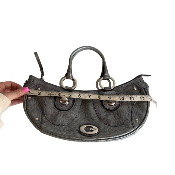 Y2K Guess Metallic Silver Lizard Textured Handbag With Zebra Interior - Picture 5 of 7